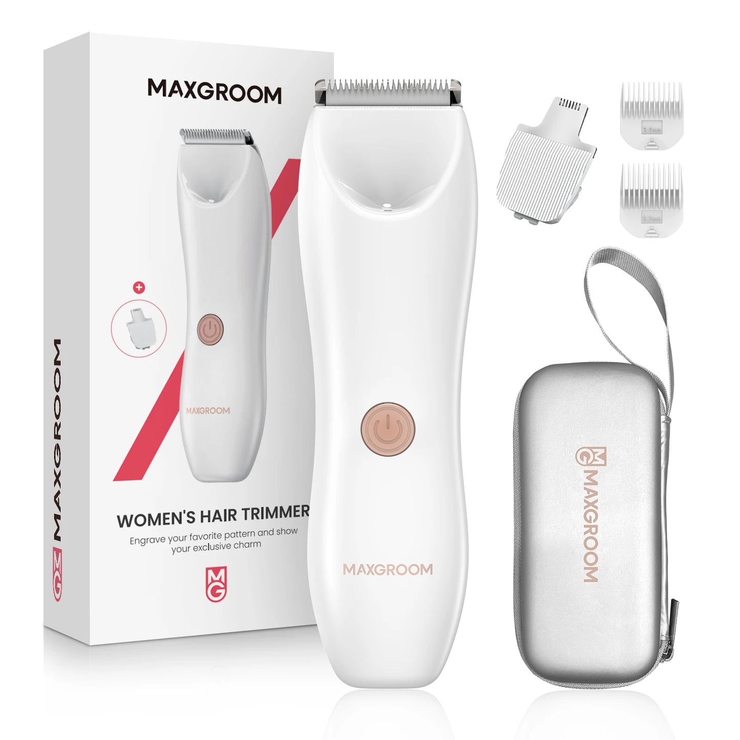 MAXGROOM Bikini Trimmer for Women IPX7 Waterproof Body Underarm Legs Pubic Hair Trimmer Detachable Head Painless Electric Shaver