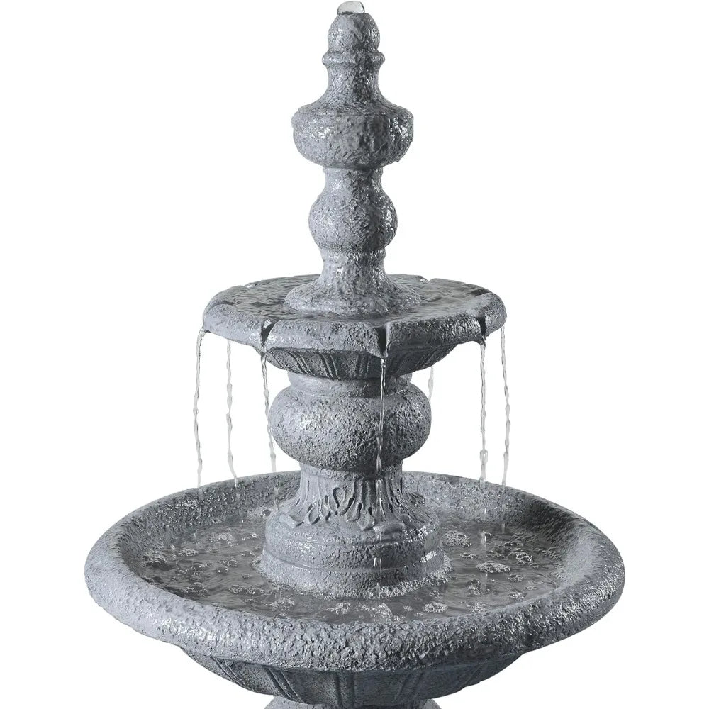 Two Tier Outdoor Water Fountain With Icy Stone Texture