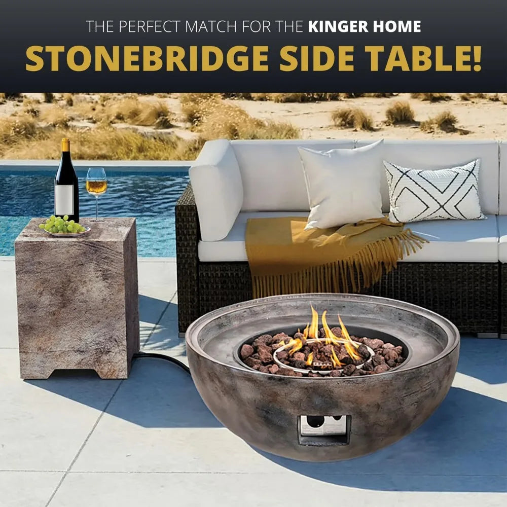 Concrete Fire Pit 31" Round Outdoor Patio Firepit Includes Lava Rocks, Industrial Style Fire Pits & Outdoor Fireplaces for Garde