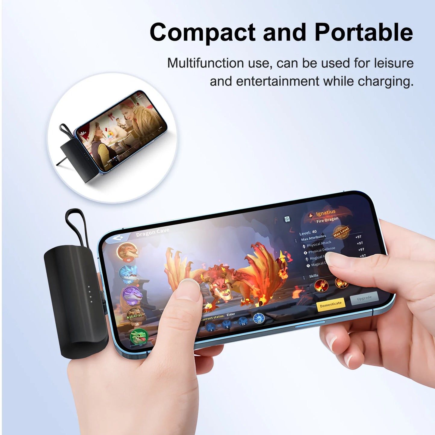 Mini 4500mAh Power Bank Capsule Dual USB C Ports For iPhone