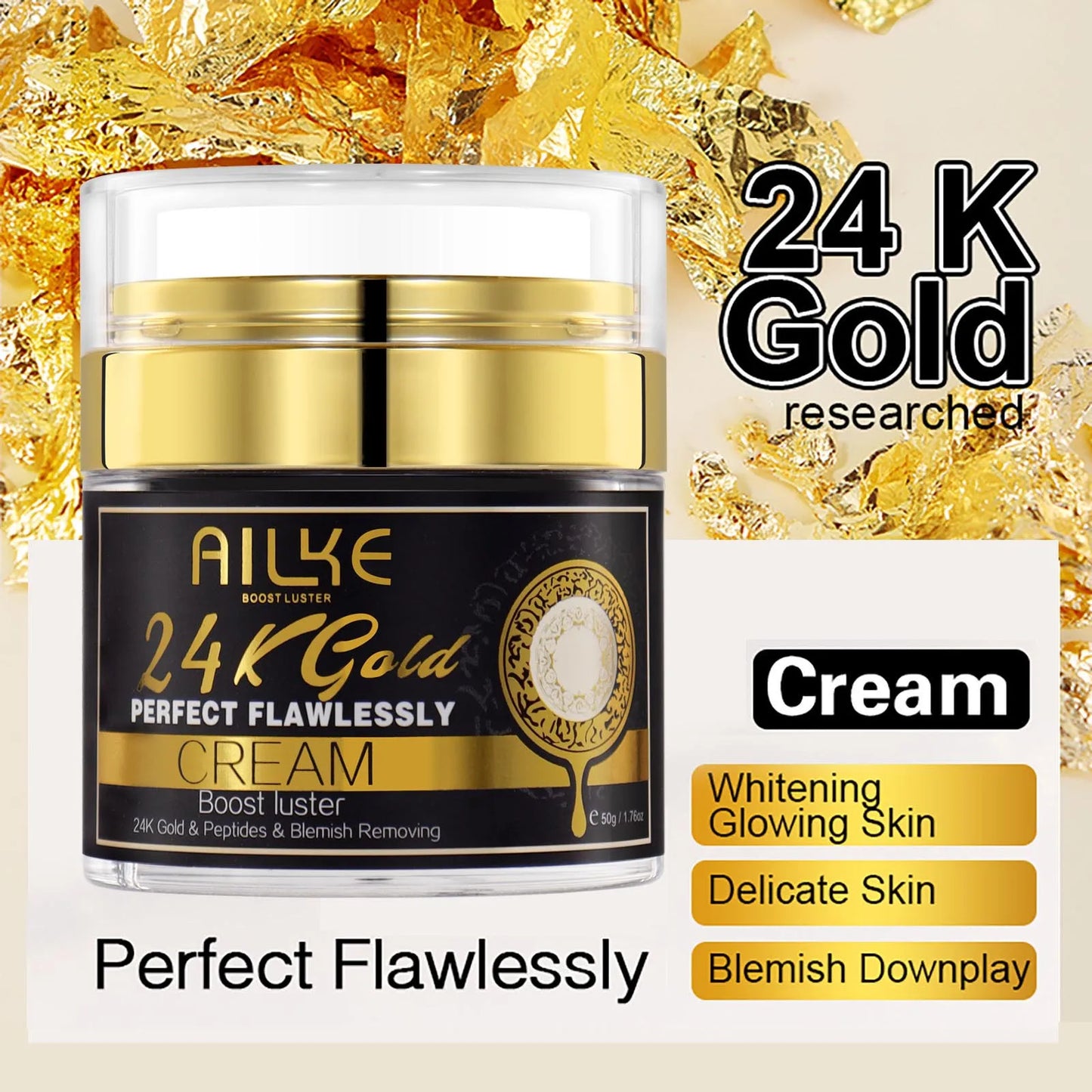 AILKE 24k Gold Perfect Flawlessly Soap, Brighten Skin, Oil Control, Exfoliating, Long-Lasting Scent, For Face & Body, 200g/7 oz