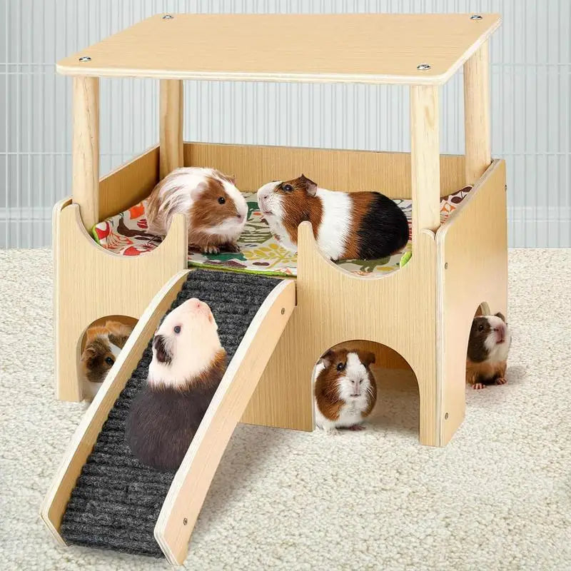 Chinchilla House Double-Layer Wood Hamster House Playground Small Animal Toys Shelter With Ladder Chinchilla Cage Accessories