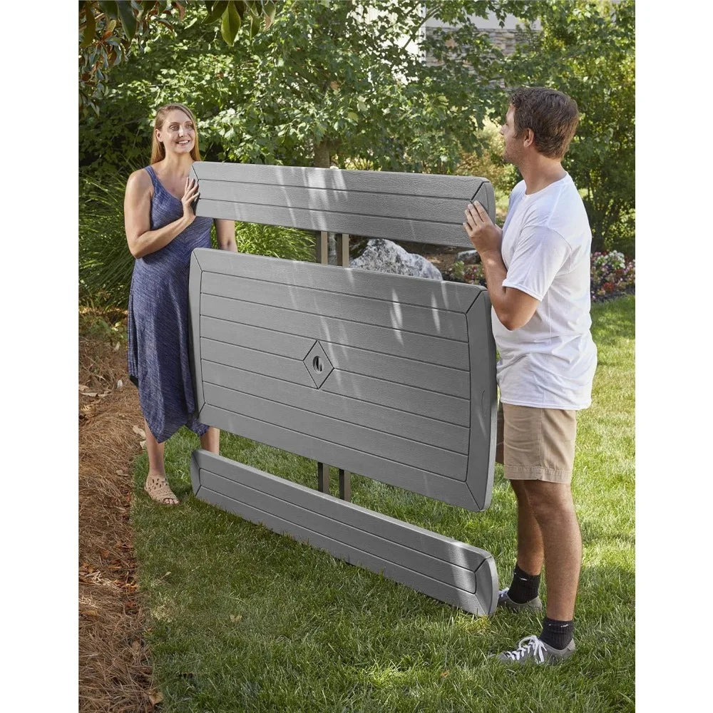 Outdoor Folding Picnic Table 6 Ft Dark Gray Woodgrain Resin