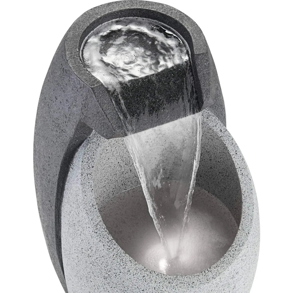 Large 25 Inch Modern Faux Stone Floor Fountain Outdoor LED