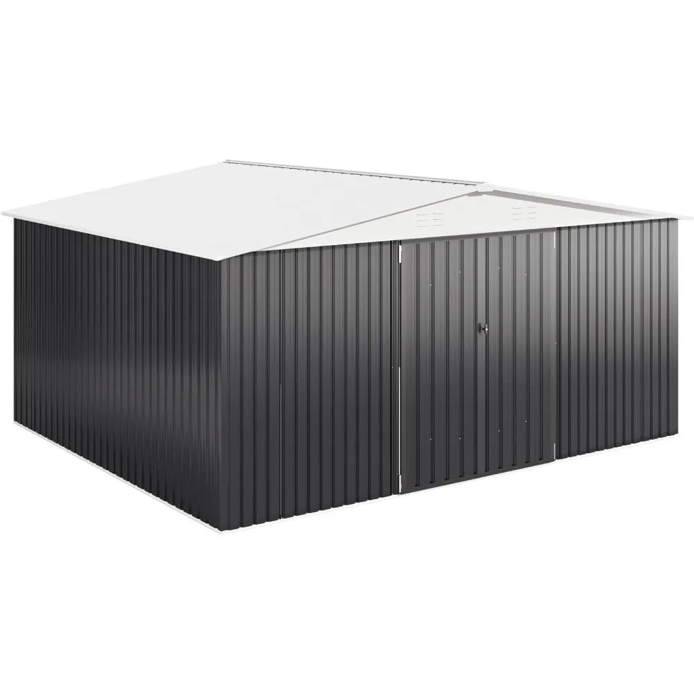 12x14 Foot Outdoor Storage Shed With Lockable Doors White