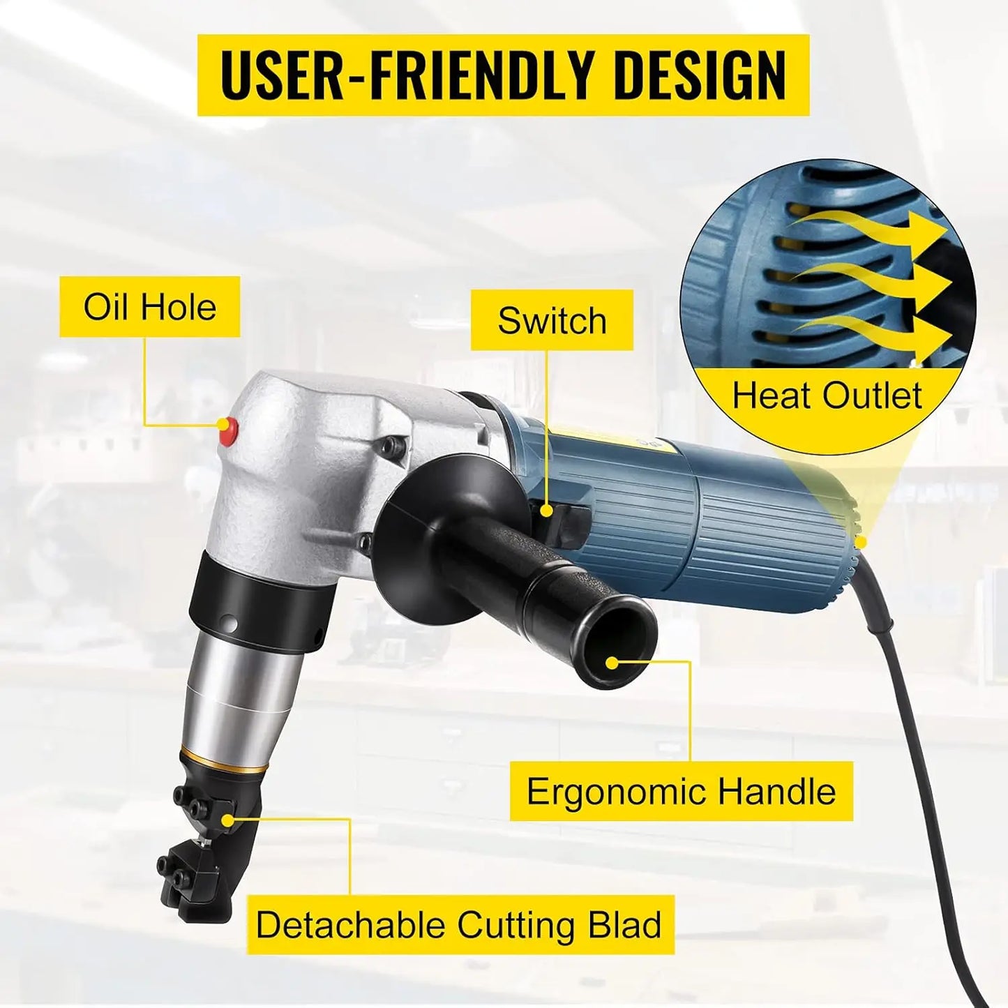 Electric Metal Nibbler 625W Nibbler Metal Cutter 1000RPM High Speed Rotor 0.16in/4mm Metal Nibbler 110V w Replaced Blades Storag