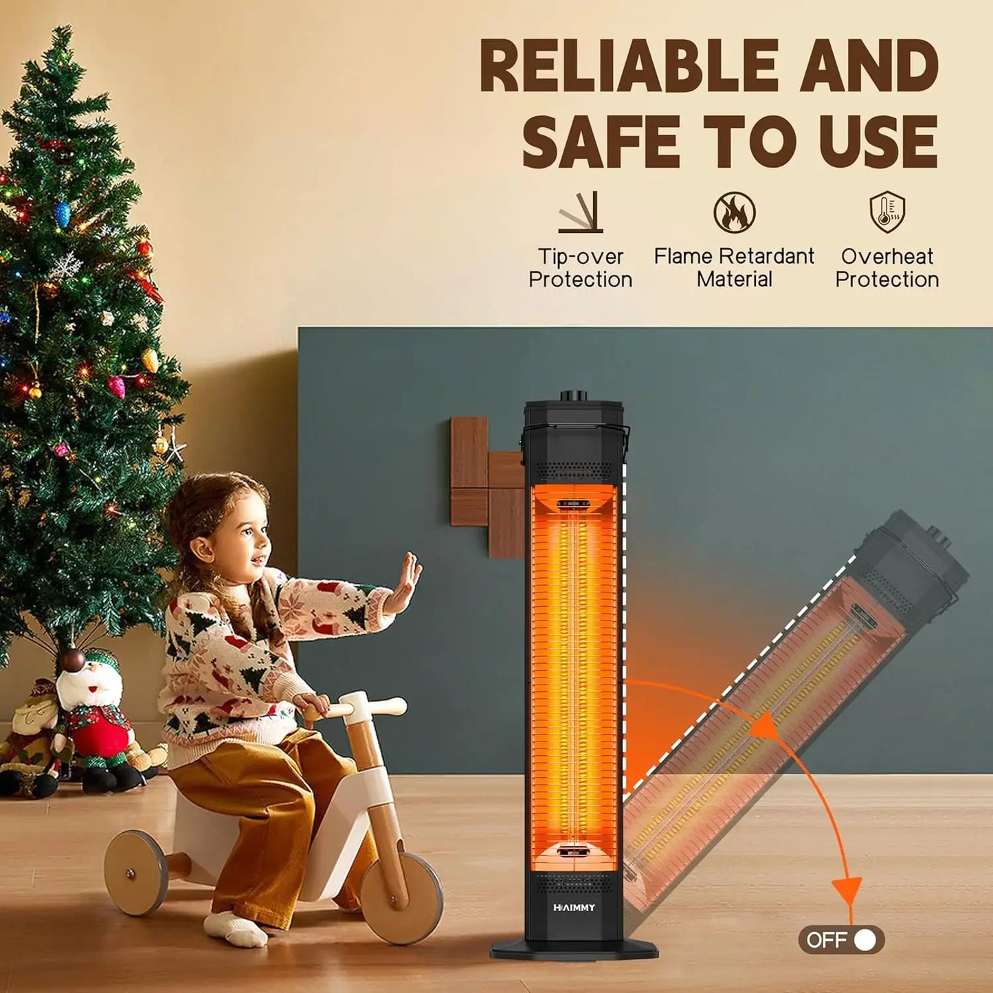 Outdoor Electric Patio Heater 34 Inch 3 Heat Levels IPX5