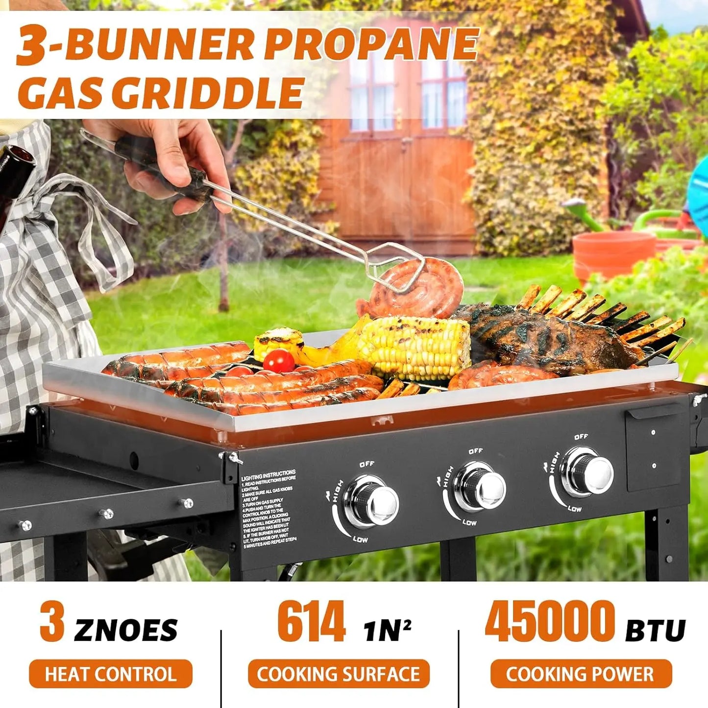3 Burner Portable Flat Top Gas Grill 31 Inch Griddle