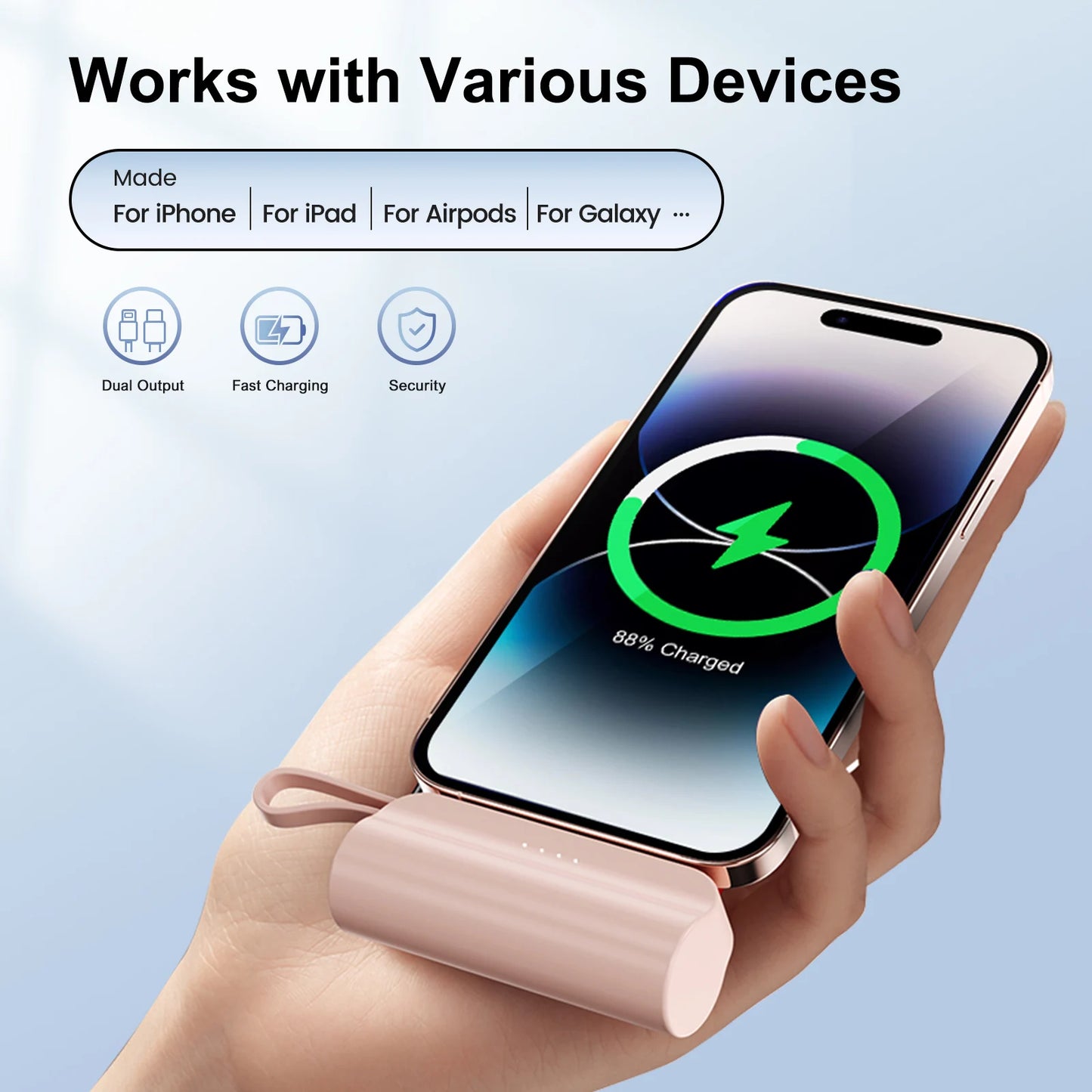 Mini 4500mAh Power Bank Capsule Dual USB C Ports For iPhone