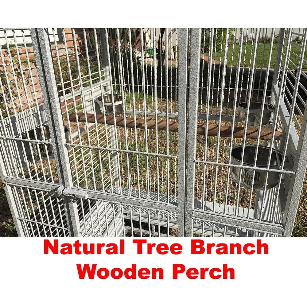 White Extra Large 28"x22"x65"H Double Ladders Open Play Top Wrought Iron Bird Parrot Parttot Finch Macaw Cockatoo Cage, Include