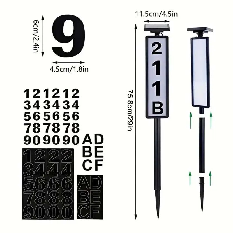 1 pc Solar Light Powered House Number, Address Sign With Lighting, Pole Mount, Smart Light Control 400mah