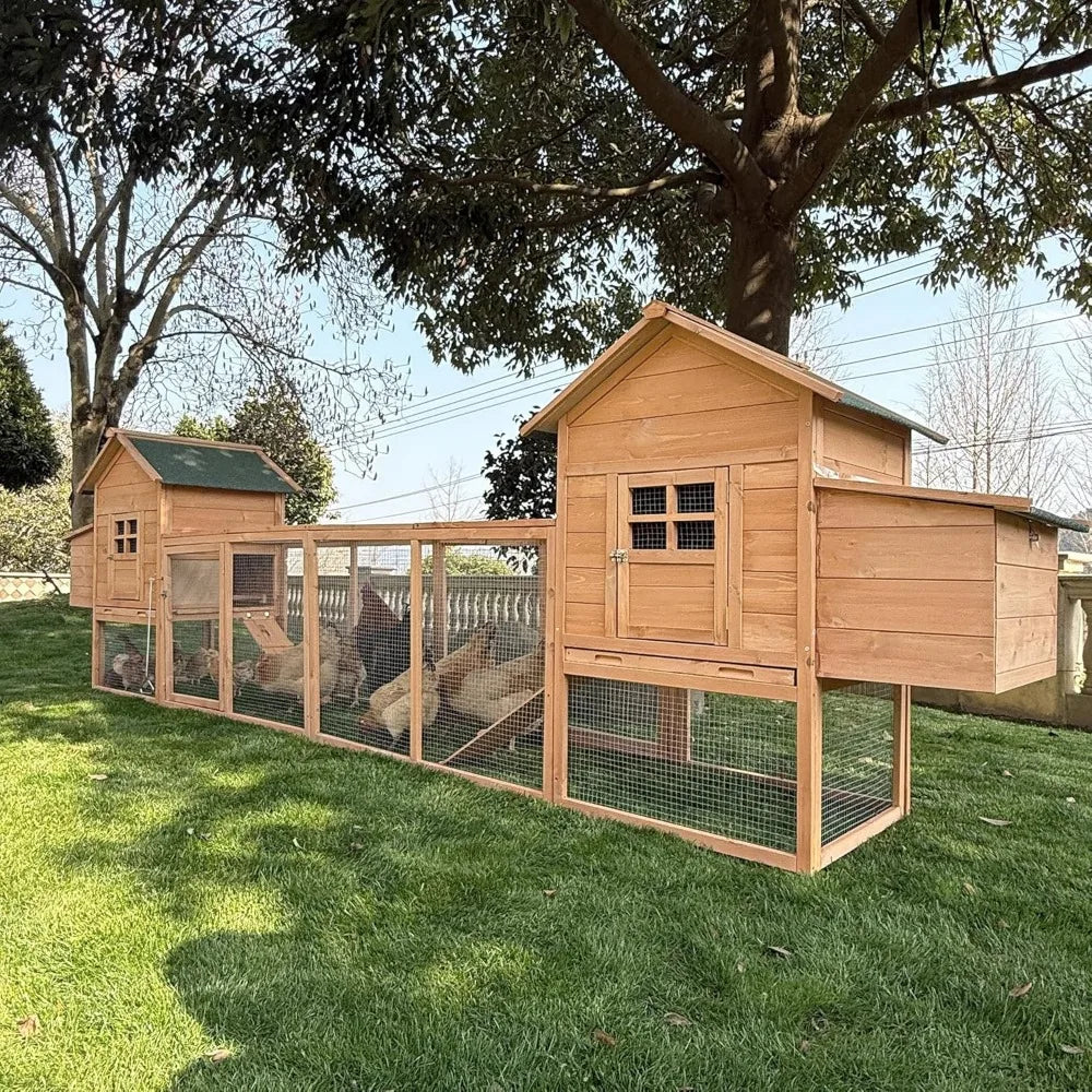 Henhouse, Outdoor Chicken Coop for 4-8 Chickens Wooden Hen Rabbit House Poultry Pet Hutch Run Cage W/Waterproof Asphalt