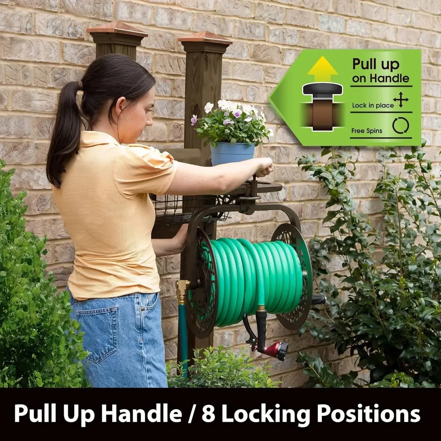 FREE SHIPPING. 714 Decorative Cast Aluminum Navigator Rotating Garden Hose Reel, Holds 125-Feet of 5/8-Inch Hose -