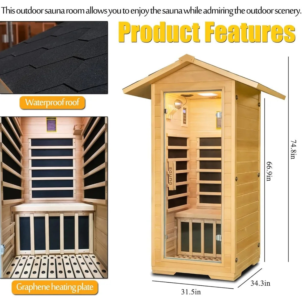 Outdoor Far Infrared Sauna 6 Carbon Panels Bluetooth LED