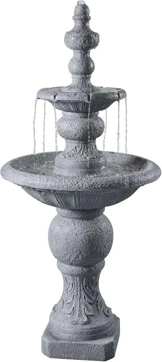 Two Tier Outdoor Water Fountain With Icy Stone Texture