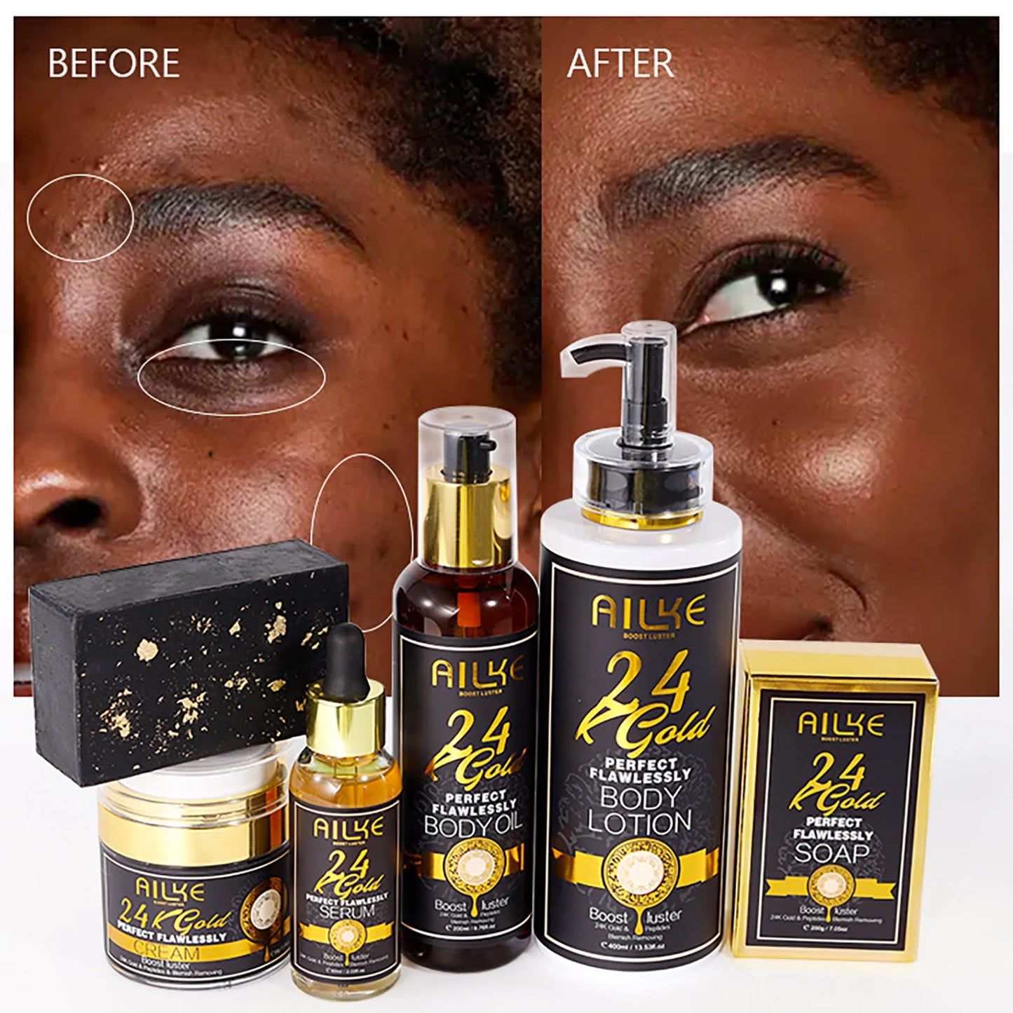 AILKE 24k Gold Perfect Flawlessly Soap, Brighten Skin, Oil Control, Exfoliating, Long-Lasting Scent, For Face & Body, 200g/7 oz