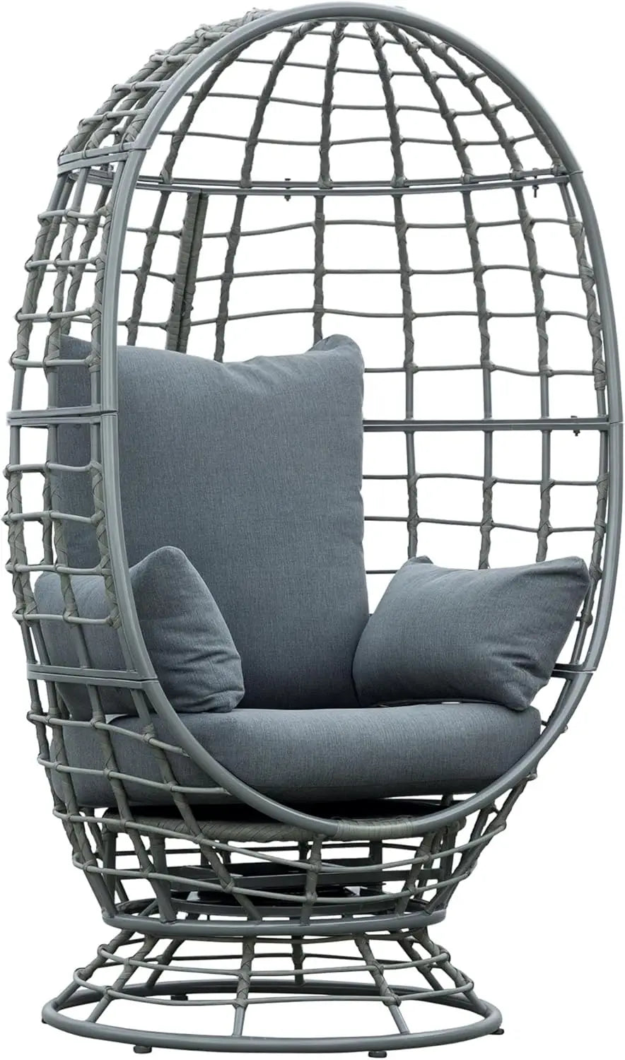 Wicker Egg Chair 360 Swivel Indoor Outdoor Boho Basket Seat