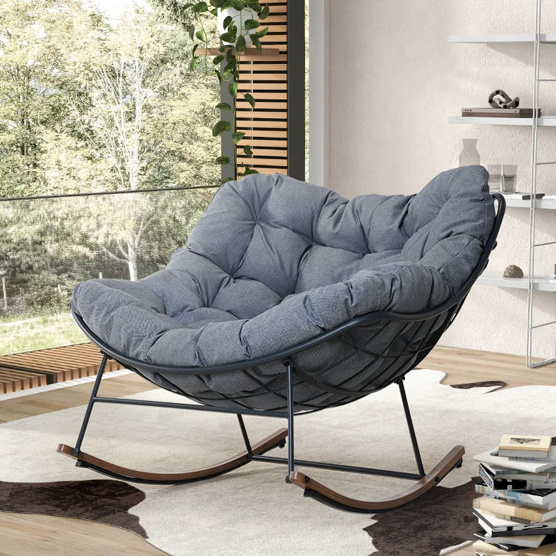 Oversized Papasan Rocking Chair With Cushion For Patio