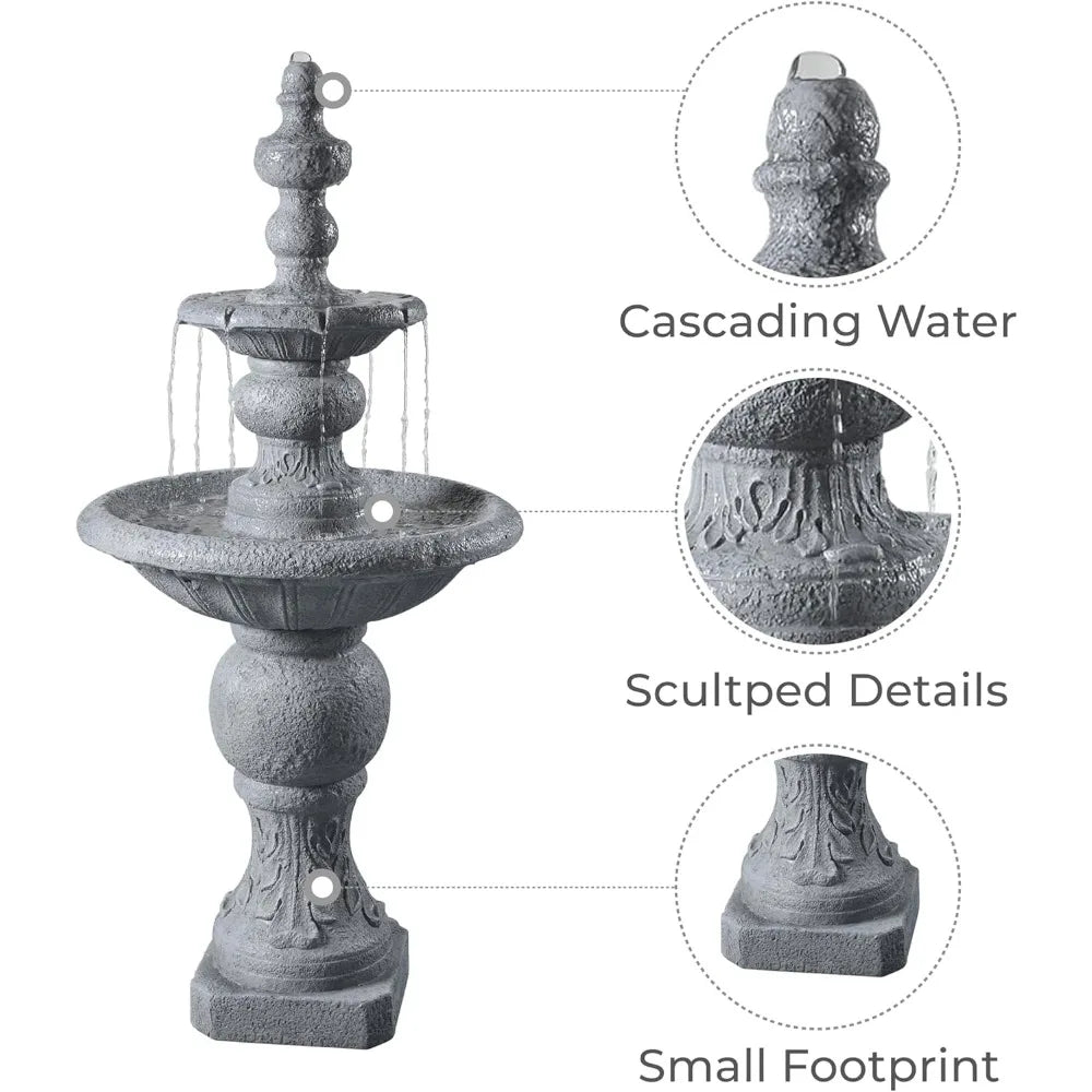 Two Tier Outdoor Water Fountain With Icy Stone Texture