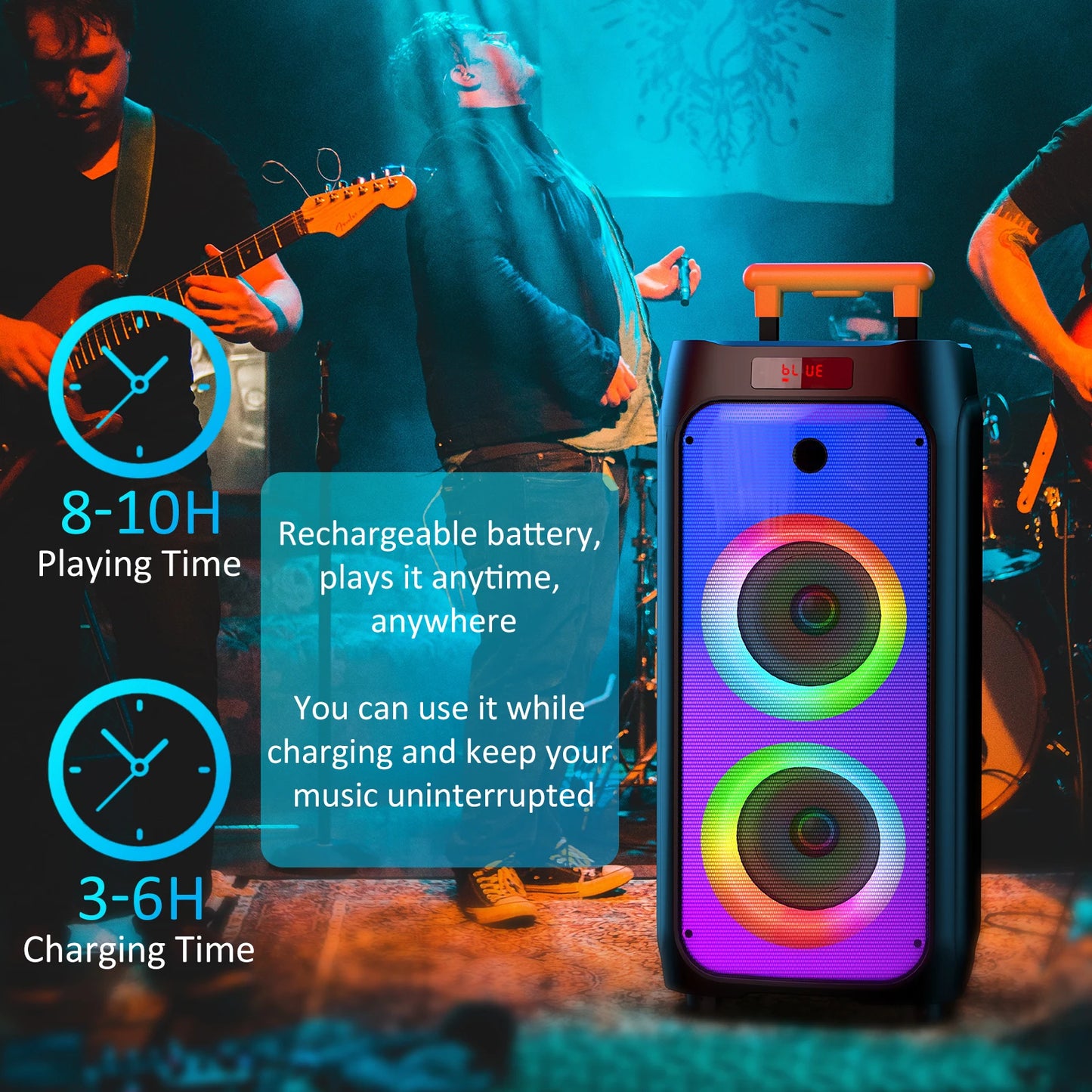 FanFun Large Bluetooth Speaker, Wireless Speaker with Wheels and Trolley Bar, Karaoke Machine with 2 Microphone, Karaoke Speaker