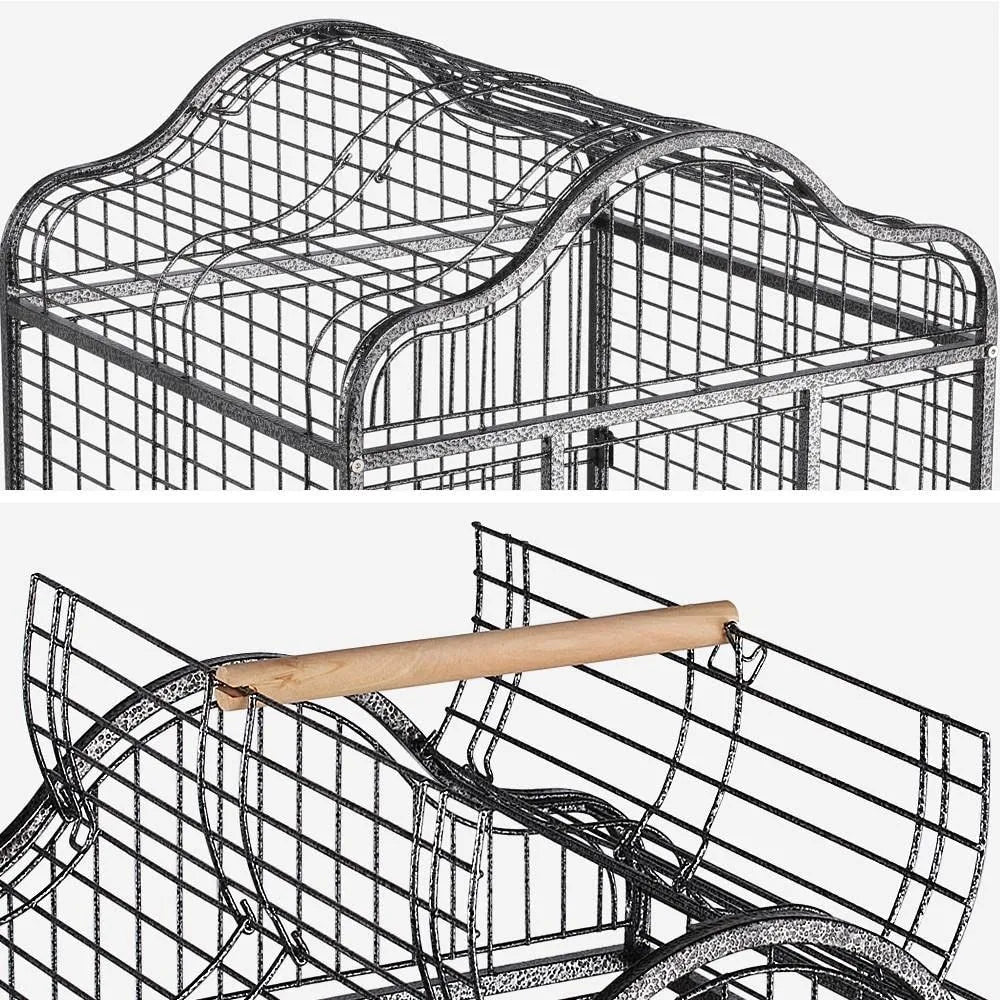63'' Bird Cage with Stand Wrought Iron Rolling Open Play Top Large Bird Cage for Mini Macaw African Grey Amazon Parrot