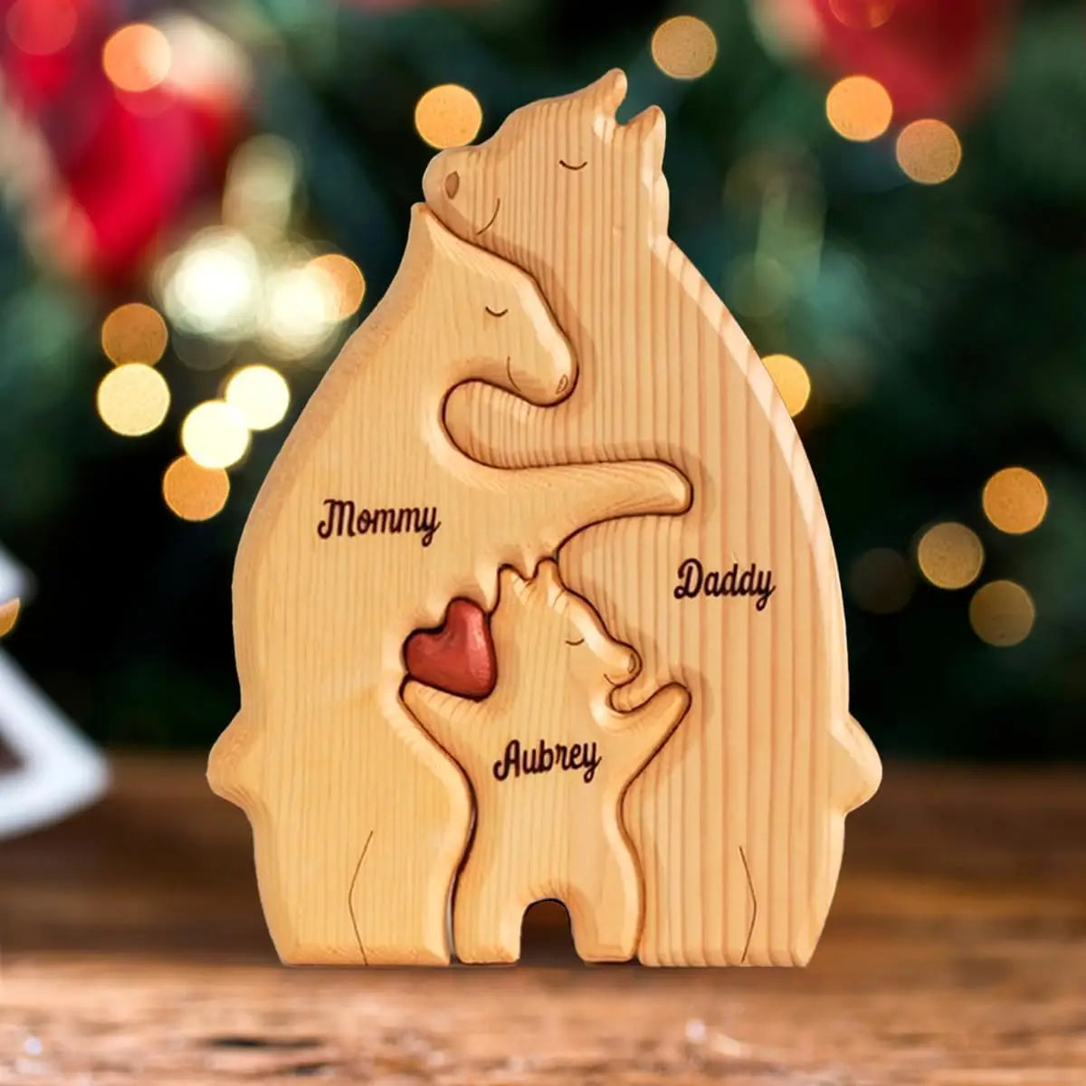 Personalized Custom Bear Family Wooden Puzzle DIY Free Engraving Name Sculpture Home Desk Decor Figurines Christmas Birthday Gift