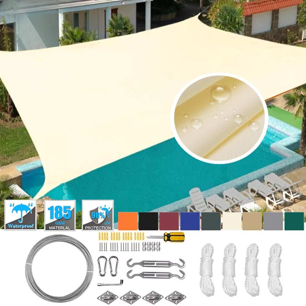 98% UV Block Shade Sails with Hardware Kit Waterproof Canopy Rectangle Awning for Outdoor Patio Garden Sun Shelter Shade Cloth