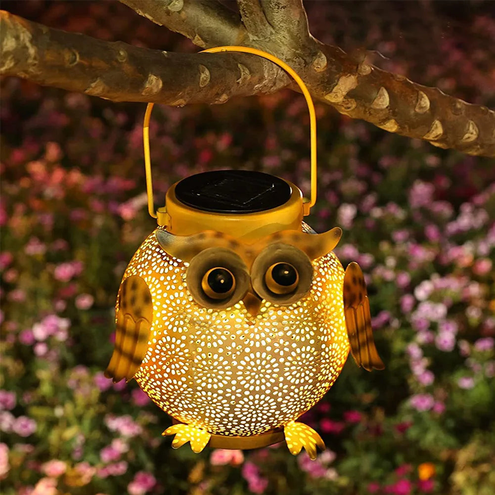 Iron Art Hanging Solar Lanterns IP44 Waterproof Outdoor Solar Lantern 600mAh Hollow Owl Shape Light Villa Garden Decoration Lamp