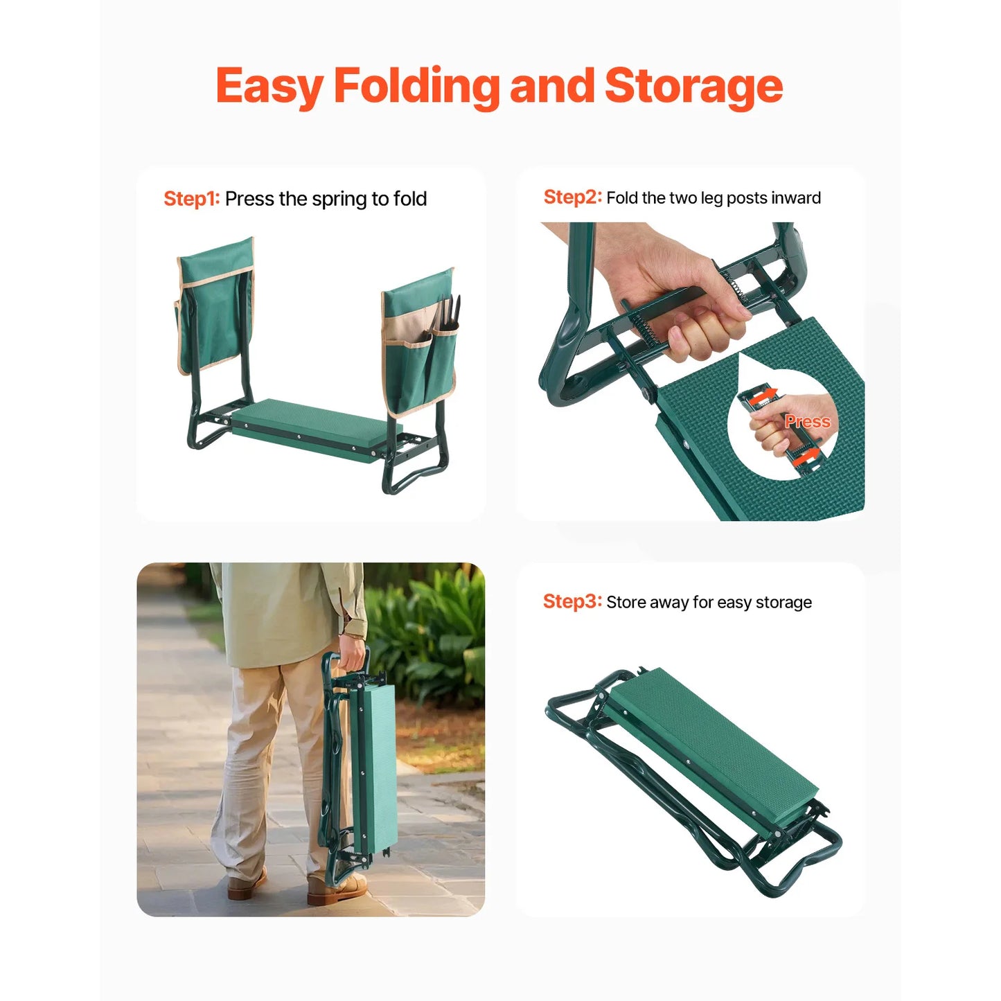 SucceBuy Garden Kneeler Seat 6 Inch Wide With 2 Tool Bags