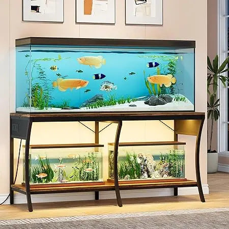 55 To 90 Gallon Fish Tank Stand Two Tier With LED Light