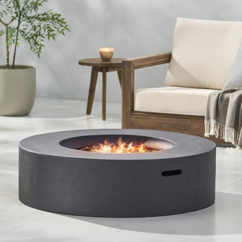 50000 BTU Round Outdoor Concrete Propane Fire Pit Modern Light Grey for Patio Garden Backyard No Assembly Needed for Camping