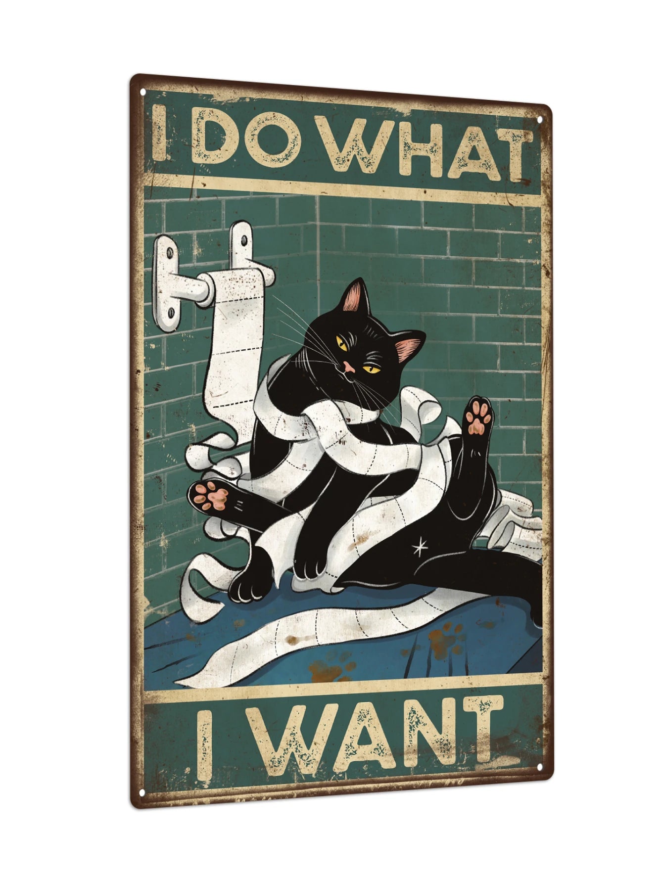 Putuo Decor Black Cat Tin Sign Poster Wall Art for Toilet Bathroom 7.8 X 11.8 Inches