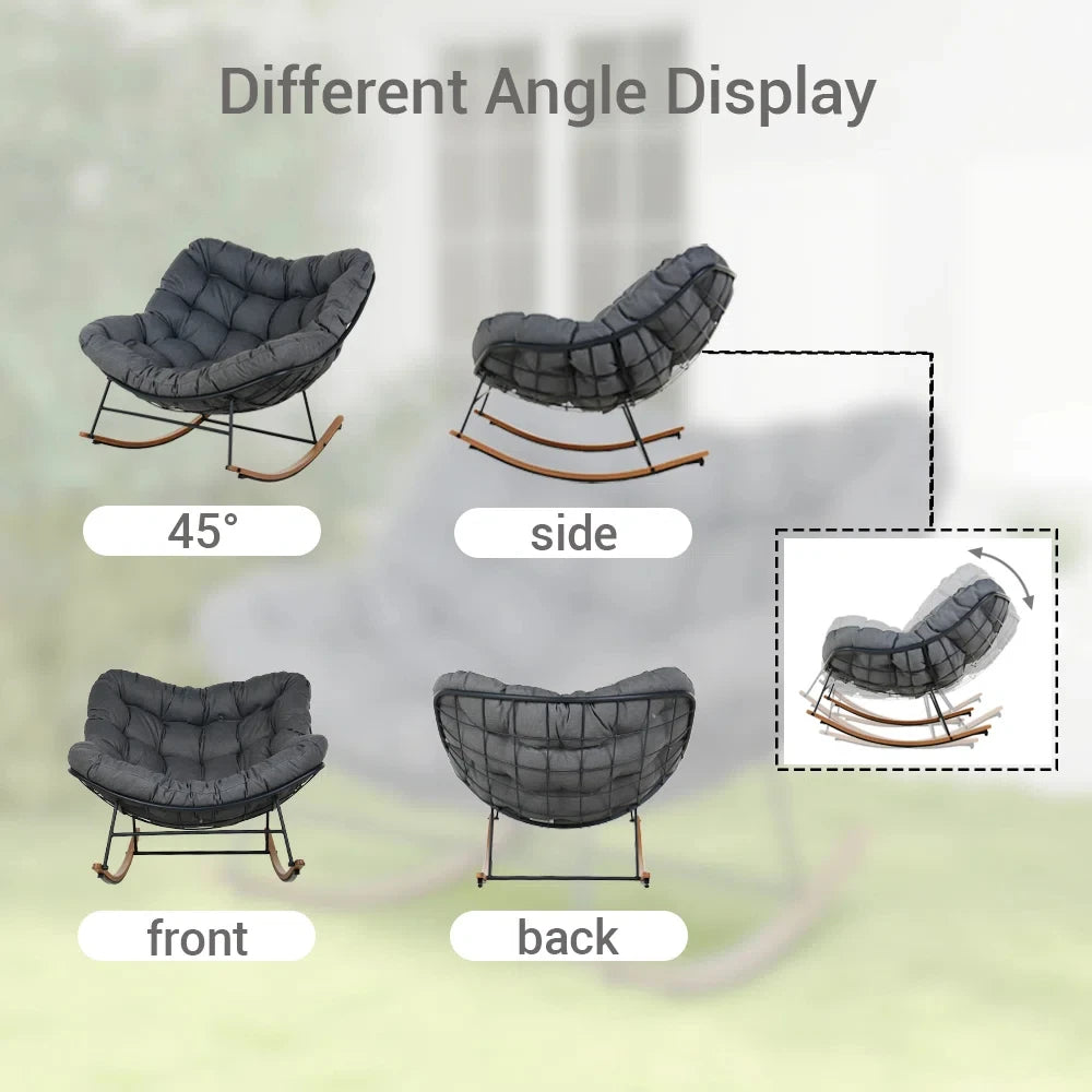 Oversized Papasan Rocking Chair With Cushion For Patio
