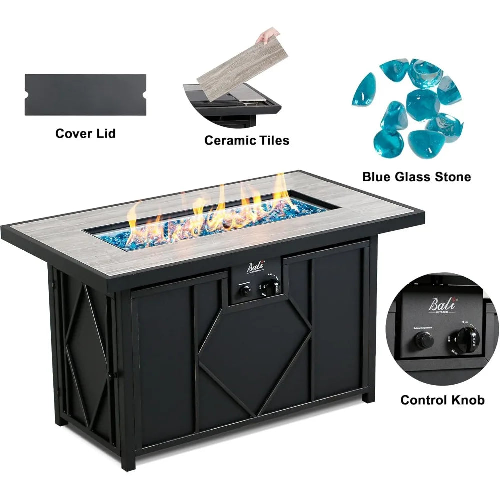 Propane Fire Pit Table 42 Inch Rectangular 60000 BTU Patio