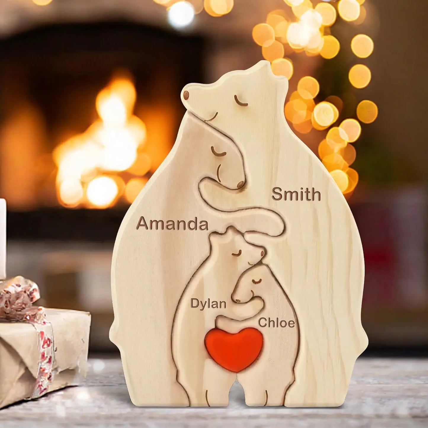 Personalized Custom Bear Family Wooden Puzzle DIY Free Engraving Name Sculpture Home Desk Decor Figurines Christmas Birthday Gift