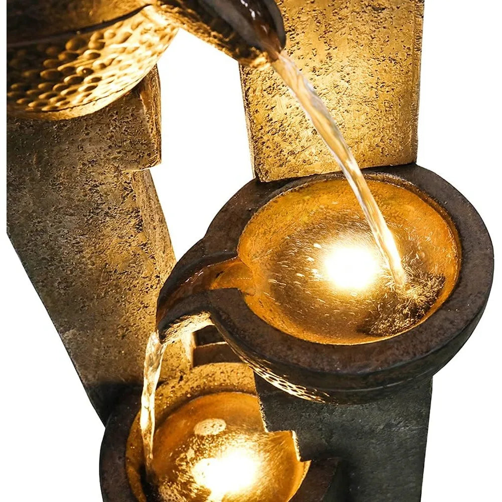 Outdoor Garden Water Fountain-Indoor Polyresin Waterfall Floor-Standing Fountains with LED Lights for Garden, Outdoor Fountain
