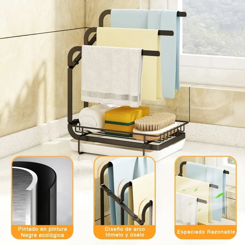 Kitchen Sink Sponge Holder With Drainage Tray Storage Metal