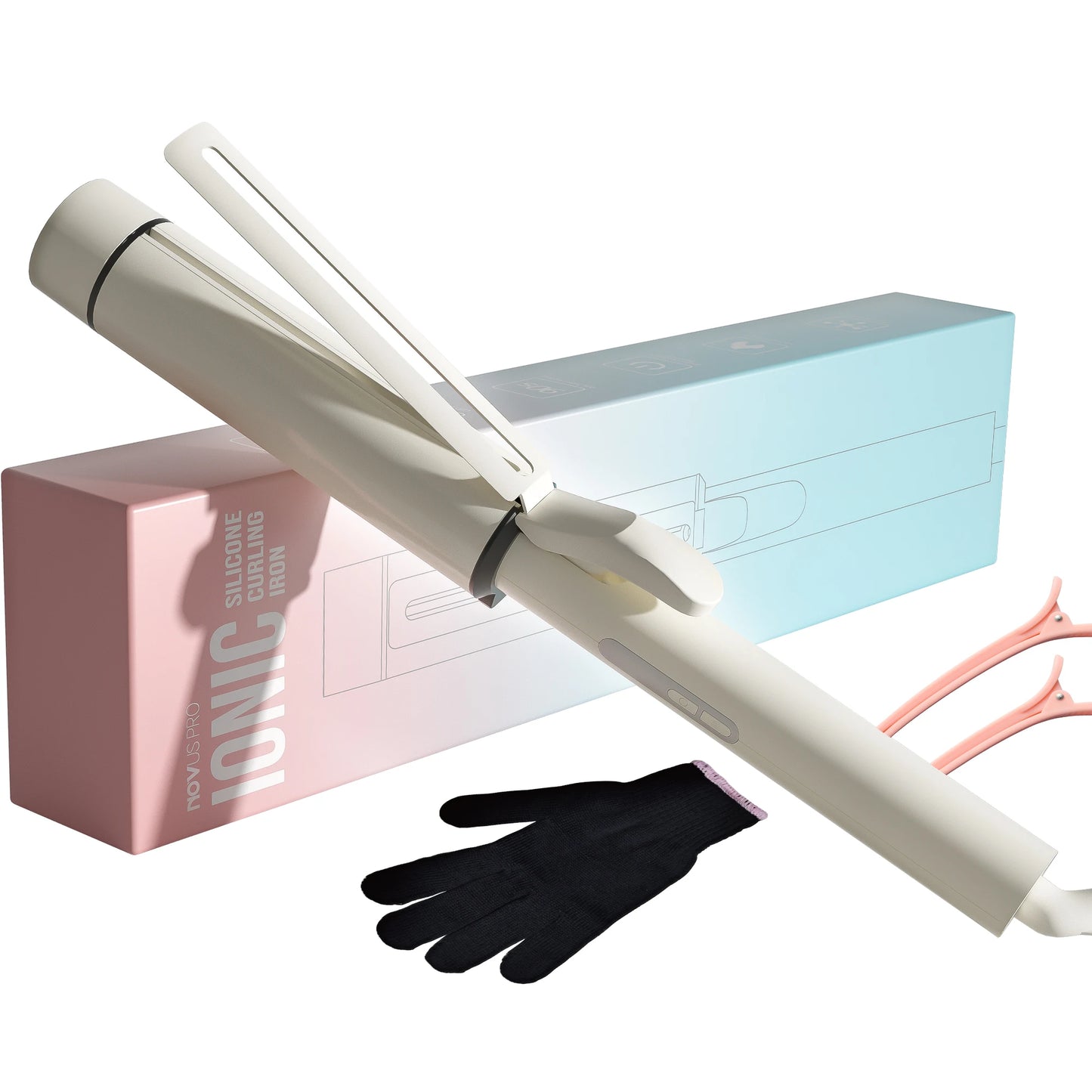 1.5 Inch Extra Large Curling Wand for Long Hair - Ceramic Tourmaline Barrel with 40000000 Negative Ions, 2 Clips