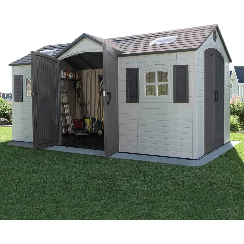 Customizable Storage Shed Dual Entry Desert Sand 15x8