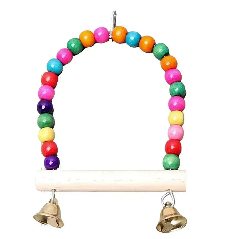 1Pc Wooden Bird Swings Toy with Hanging Bells for Cockatiels Parakeets Cage Accessories Birdcage Parrot Perch Hanging Swing