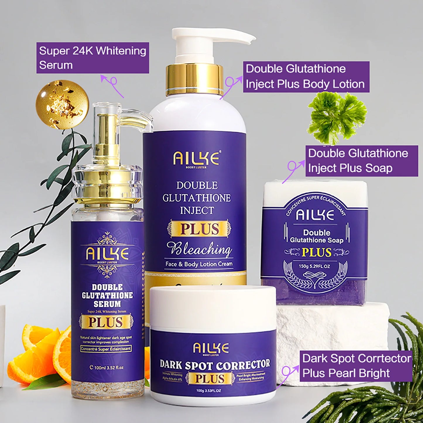 AILKE Glutathione Plus Skin Care Set Advanced Lightening Lotion Moisturizes and Softens Skin Glow Range for Men and Women