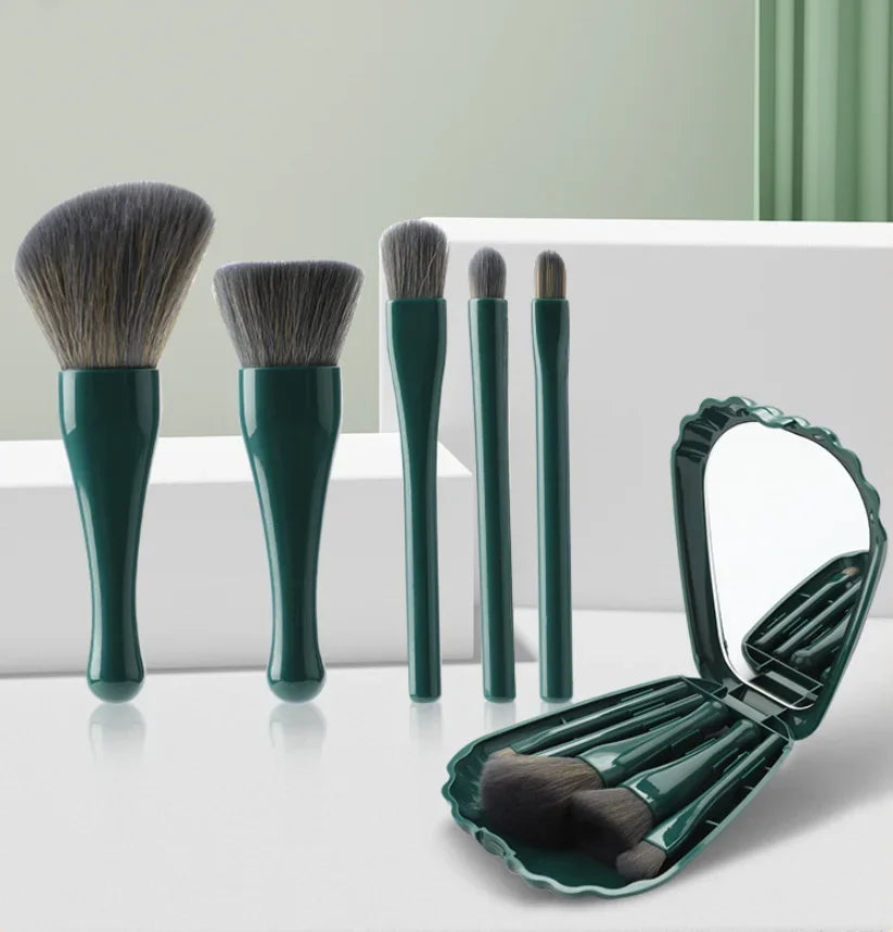 5Pcs Shell Makeup Brushes Set with Mirror Makeup Powder Brush Eyeshadow Highlighter Foundation Soft Brush Beauty Tool