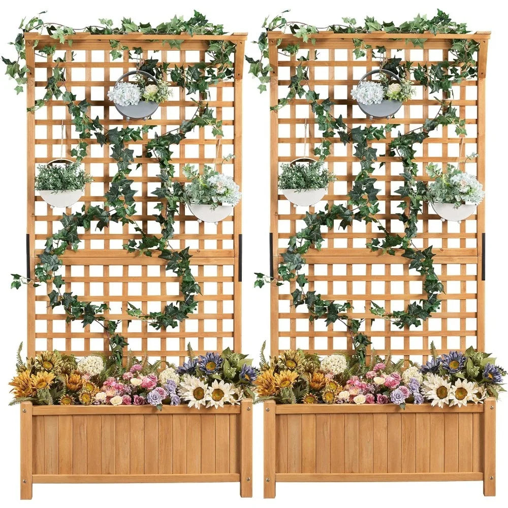 72" H Garden Planter with Trellis for Vine Climbing Horticultural Plants Garden Box Outdoor W/Drainage Holes Raised Garden Bed