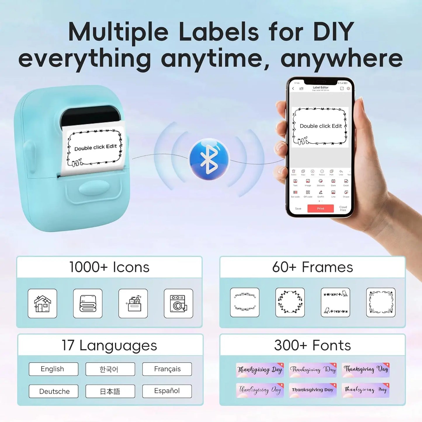 Marklife P50 Label Maker Machine Portable Barcode Label Printer, Bluetooth Label Stickers Machine for Clothing, Jewelry, Retail