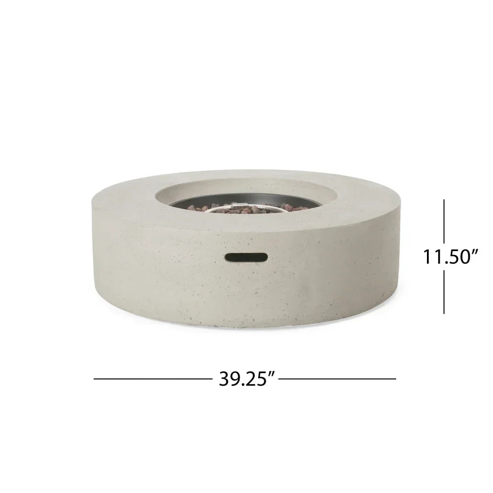 50000 BTU Round Outdoor Concrete Propane Fire Pit Modern Light Grey for Patio Garden Backyard No Assembly Needed for Camping