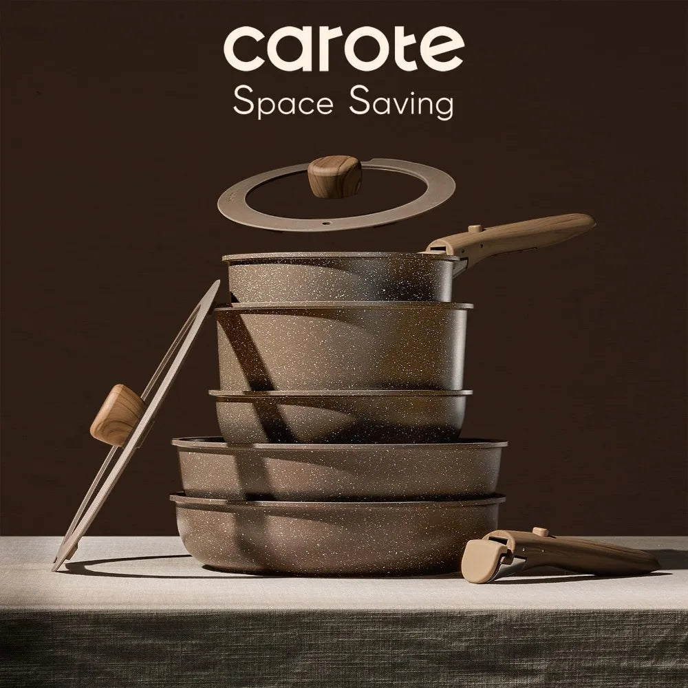 Carote 17 Piece Nonstick Pots and Pans Removable Handles