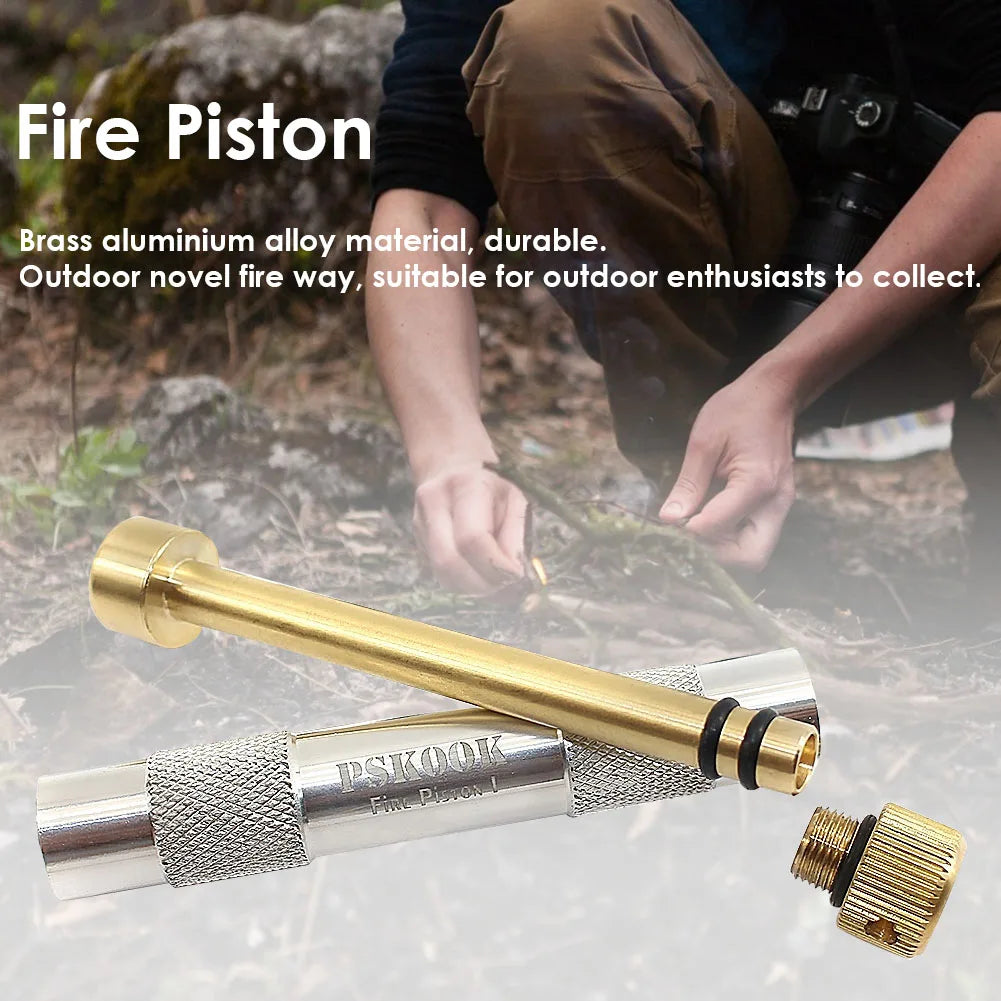 Brass Fire Piston Kit Portable Ignited Piston Firearm Useful Air Compression Fire Tube Survival Tool for Outdoor Travel