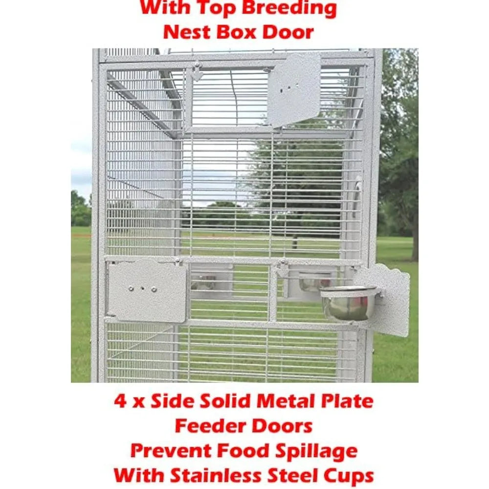 White Extra Large 28"x22"x65"H Double Ladders Open Play Top Wrought Iron Bird Parrot Parttot Finch Macaw Cockatoo Cage, Include