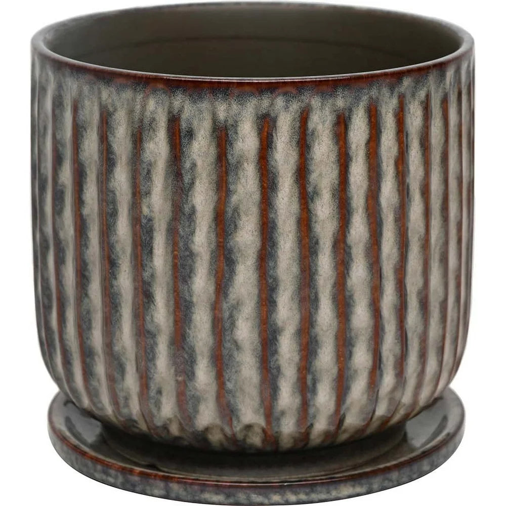8 Inch Ceramic Planter With Saucer Indoor Outdoor Modern