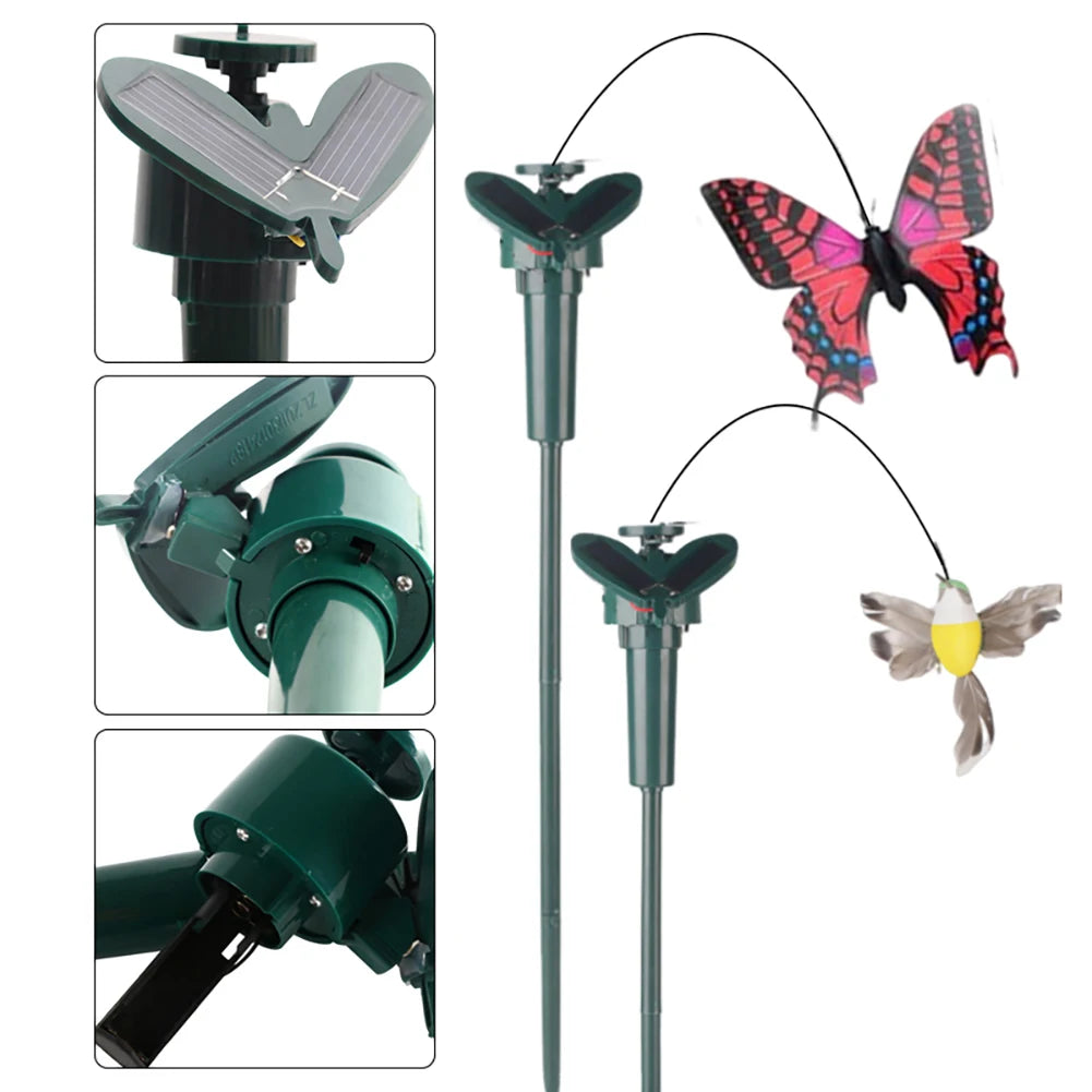 Solar Garden Dancing Ornament Solar Powered Flying Wobble Cute Animal Fluttering Butterfly Ornament Yard Outdoor Lawn Decor